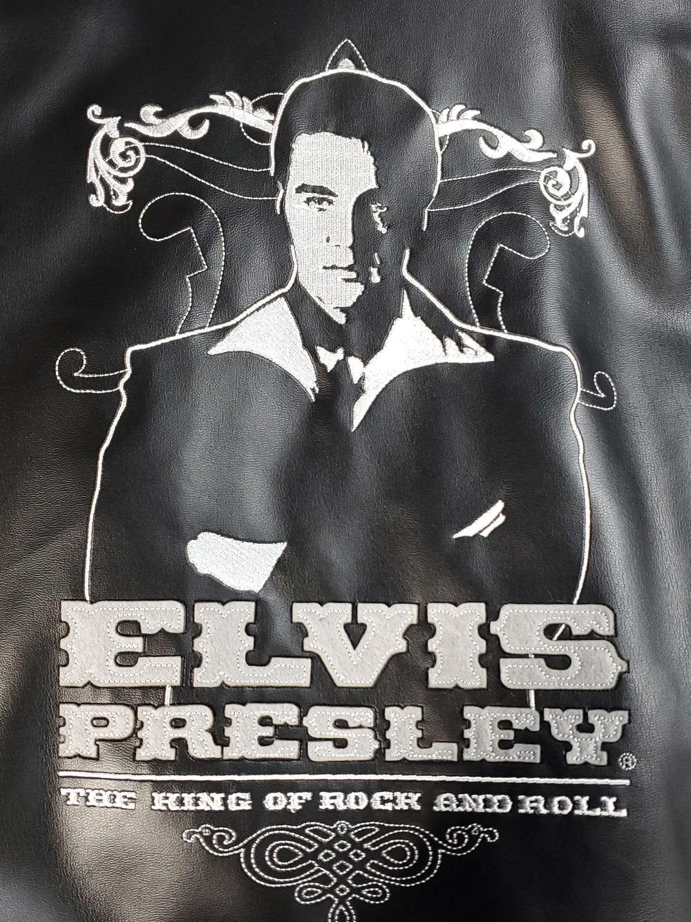 Elvis Presley XXL Faux Leather Jacket by Excelled w/Embroidered Details & Quilt